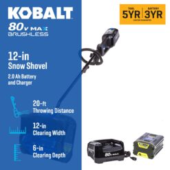 Kobalt 80-volt 12-Inches Single-stage Push Battery Powered snow shovel 2 Ah (Battery Included) (Charger Included)