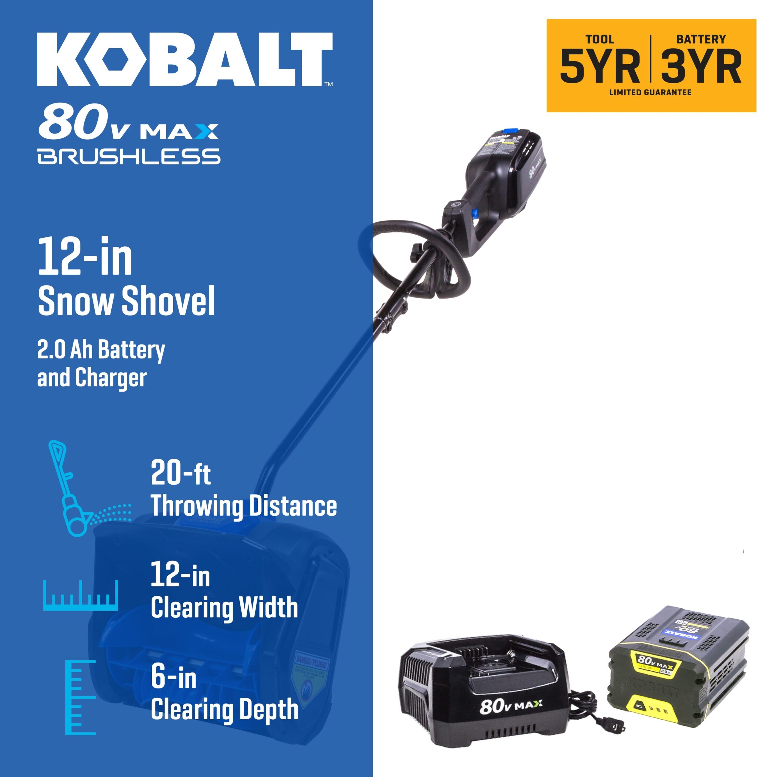 Kobalt 80-volt 12-Inches Single-stage Push Battery Powered snow shovel 2 Ah (Battery Included) (Charger Included)