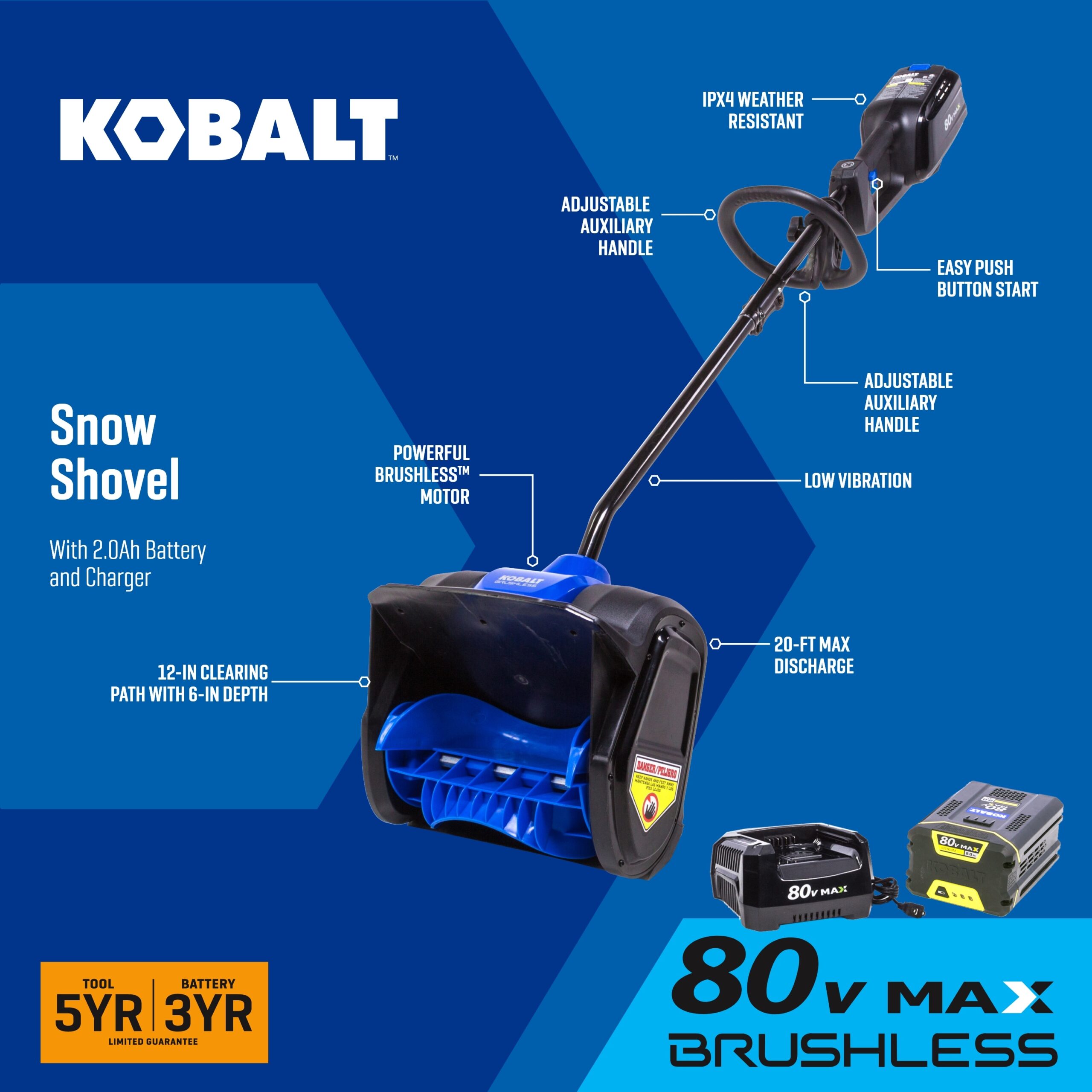 Kobalt 80-volt 12-Inches Single-stage Push Battery Powered snow shovel 2 Ah (Battery Included) (Charger Included)