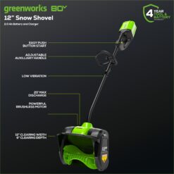 Greenworks Pro 80-volt 12-in Single-stage Push Battery Powered Snow Shovel 2 Ah (Battery Included) (Charger Included)