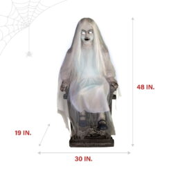 Motion-Activated 4 ft Sitting Tombstone Girl by Tekky, Premium Talking Halloween Animatronic, Outdoor/Indoor Plug-In or Battery, HHSTMBGRL-1FLSA
