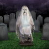 Motion-Activated 4 ft Sitting Tombstone Girl by Tekky, Premium Talking Halloween Animatronic, Outdoor/Indoor Plug-In or Battery, HHSTMBGRL-1FLSA