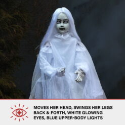 Motion-Activated 4 ft Sitting Tombstone Girl by Tekky, Premium Talking Halloween Animatronic, Outdoor/Indoor Plug-In or Battery, HHSTMBGRL-1FLSA