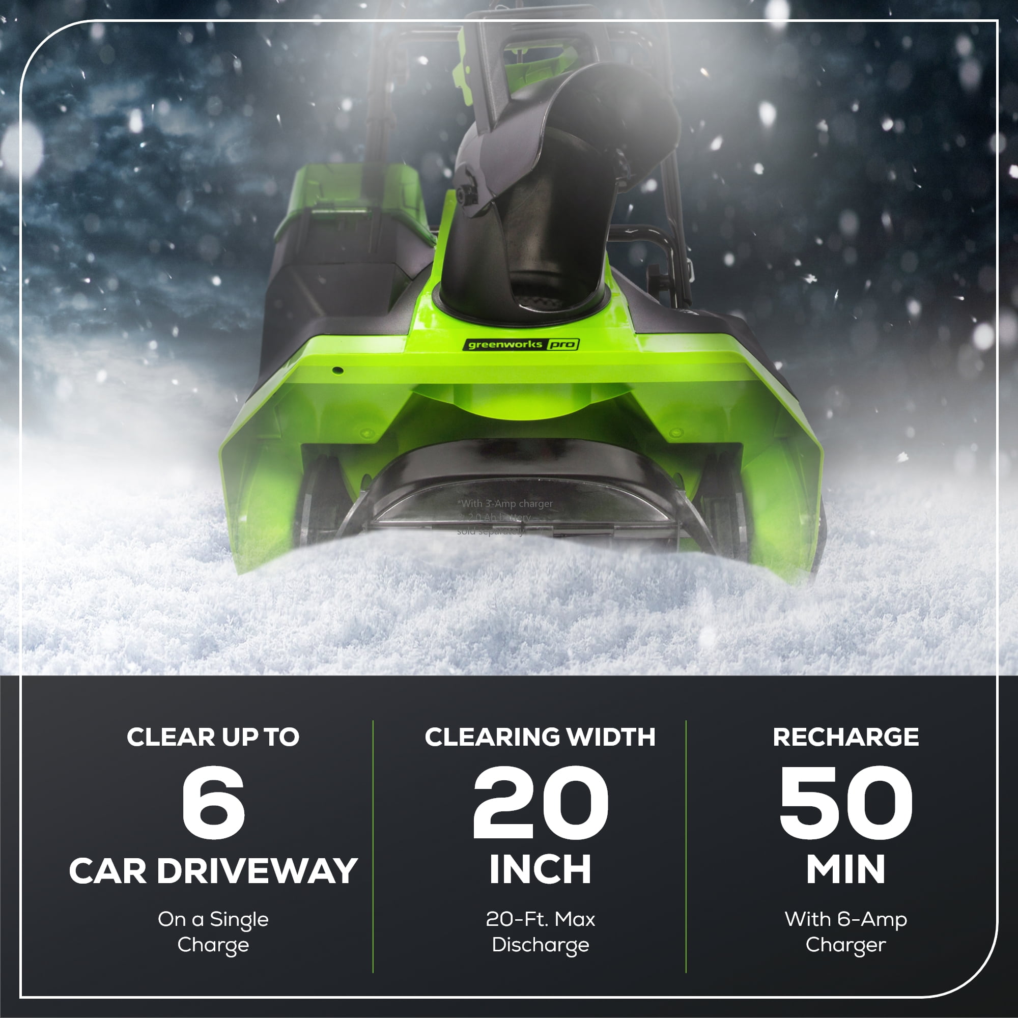 Greenworks 60V 20" Cordless Single-Stage Snow Blower with 5.0 Ah Battery & 6A Charger 2608702