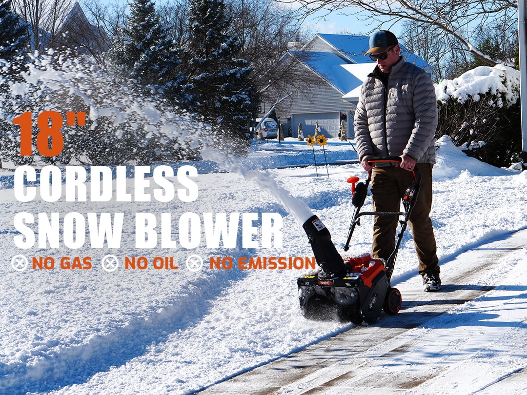 NOVUS 18 in Cordless Snow Blower, Single-Stage Snow Thrower, 58V, 5Ah Battery & Charger with Remote Chute Rotation, Dual LED Lights and Wear Resistant Rubber & Steel Auger