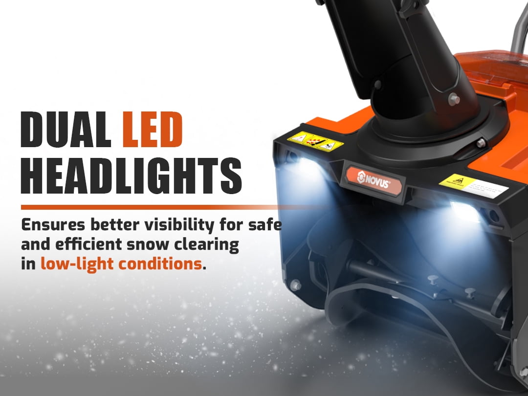 NOVUS 18 in Cordless Snow Blower, Single-Stage Snow Thrower, 58V, 5Ah Battery & Charger with Remote Chute Rotation, Dual LED Lights and Wear Resistant Rubber & Steel Auger