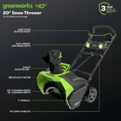 Greenworks 40V 20" Cordless Battery Single-Stage Snow Blower w/ 5.0Ah Battery & Charger