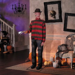 A Nightmare on Elm Street Men's Freddy Krueger Life-Size Animated Halloween Costume Mannequin - Red Large