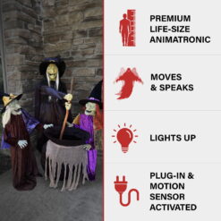Haunted Hill Farm 66in 18.5lbs Witch Sisters Animatronic, Halloween Decoration, HHWITCHSTR-2FLSA