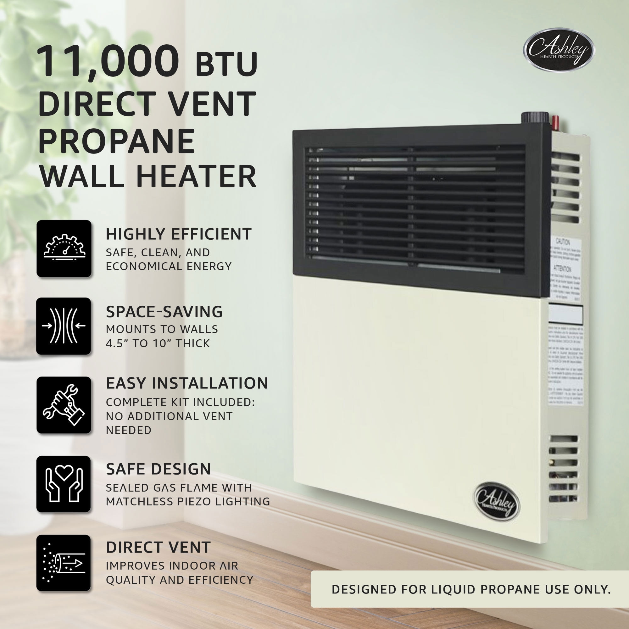 Ashley Hearth Products New 11,000 BTU Direct Vent Propane Wall Mount Heater