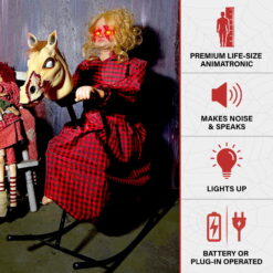 Haunted Hill Farm Haunted Hill Farm 3.2 ft. Voice & Sound-Sensor Rocking Horse Girl Halloween Animatronic, HHRCKHRSGRL-1FLSA