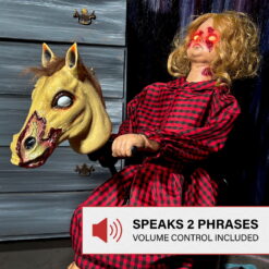 Haunted Hill Farm Haunted Hill Farm 3.2 ft. Voice & Sound-Sensor Rocking Horse Girl Halloween Animatronic, HHRCKHRSGRL-1FLSA