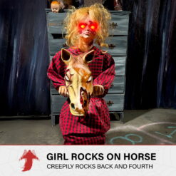 Haunted Hill Farm Haunted Hill Farm 3.2 ft. Voice & Sound-Sensor Rocking Horse Girl Halloween Animatronic, HHRCKHRSGRL-1FLSA