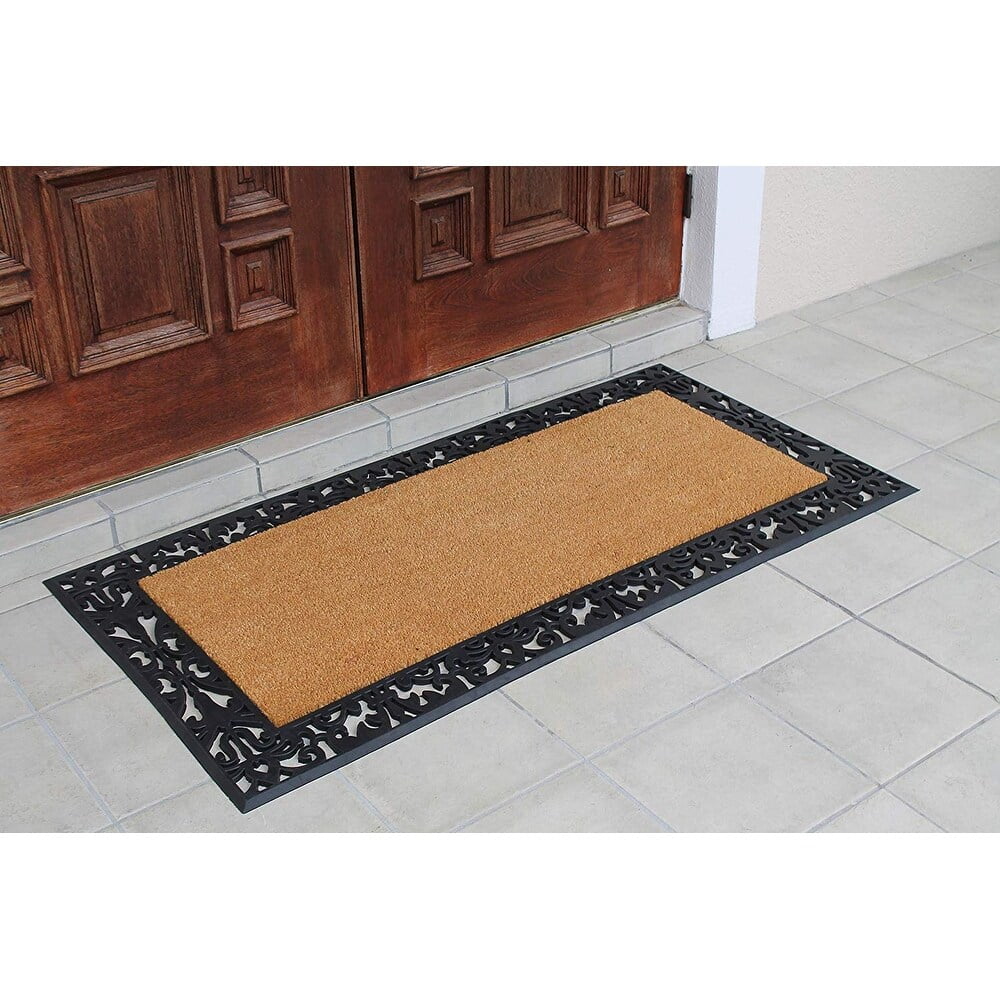 A1 Home Collections LLC A1HC Rubber and Coir Heavy Duty, Doormat, 30" X 60" Black/Beige Plain Coir