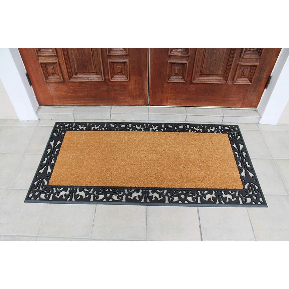 A1 Home Collections LLC A1HC Rubber and Coir Heavy Duty, Doormat, 30" X 60" Black/Beige Plain Coir