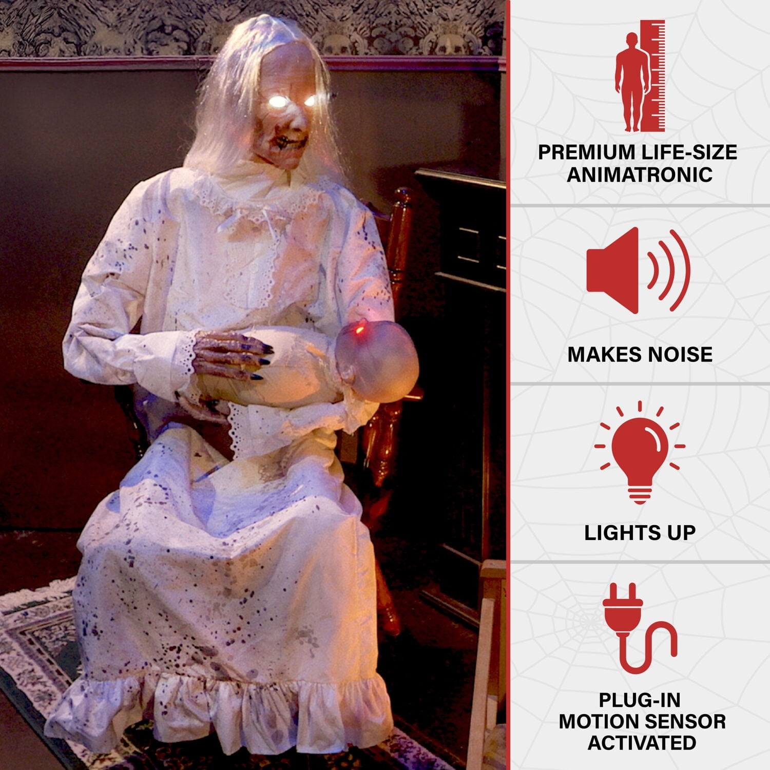 Haunted Hill Farm Life-Size Animatronic Gravely Granny by Tekky Halloween Decoration, HHGRVLYGRNY-1FLSA