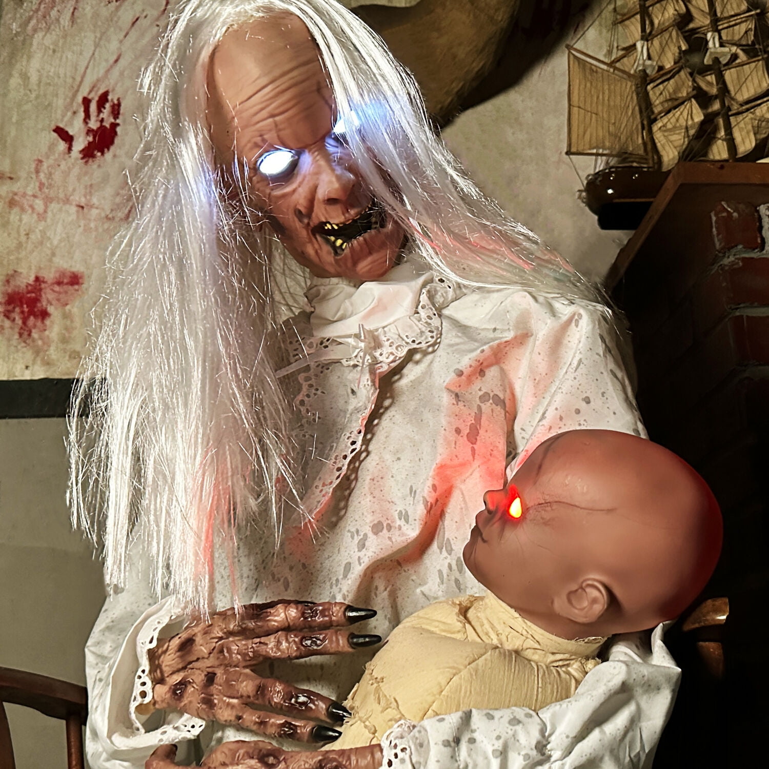 Haunted Hill Farm Life-Size Animatronic Gravely Granny by Tekky Halloween Decoration, HHGRVLYGRNY-1FLSA