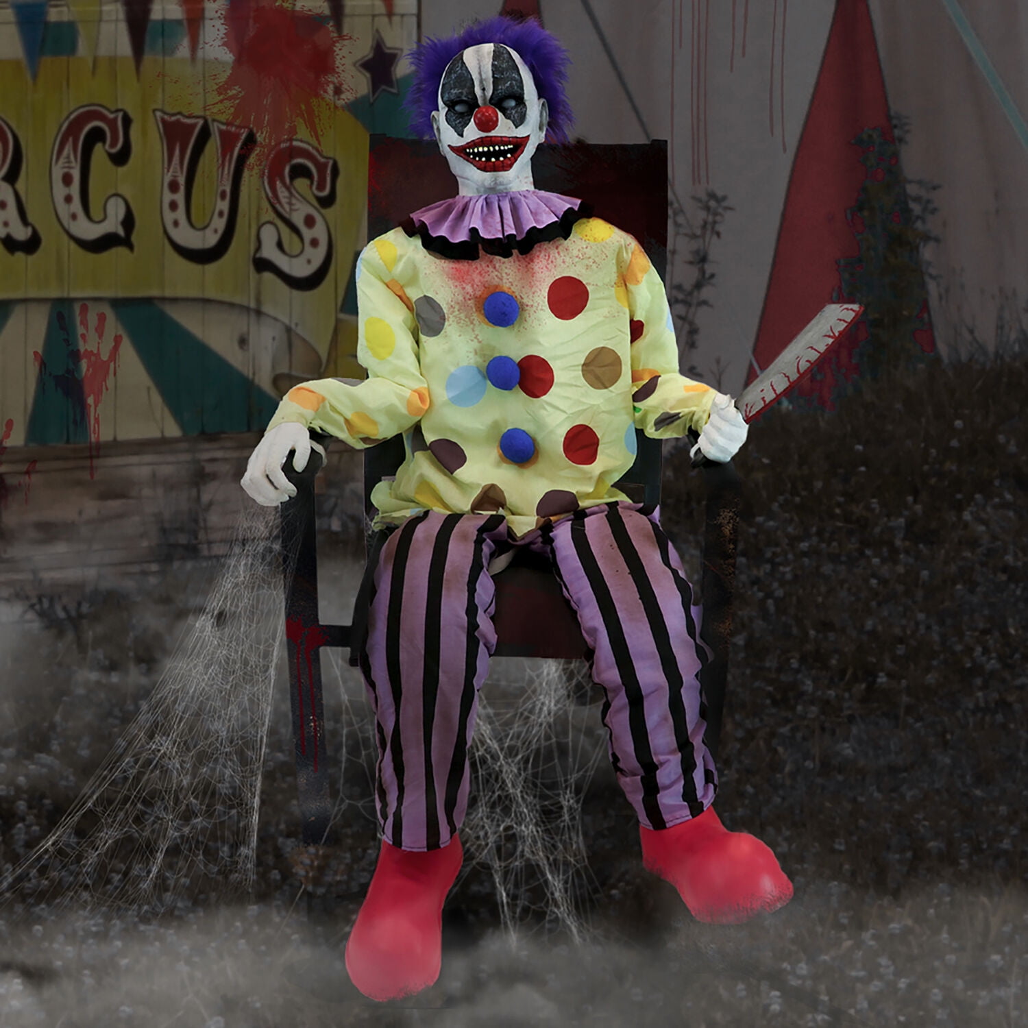 Haunted Hill Farm 47" Clown Animatronic by Tekky with Lights and Sound, HHSTMAN-1FLSA