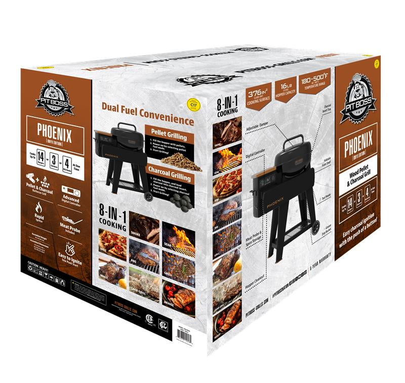 Pit Boss Phoenix 376 Sq in Pellet Kettle Grill with Charcoal Insert - Onyx Edition