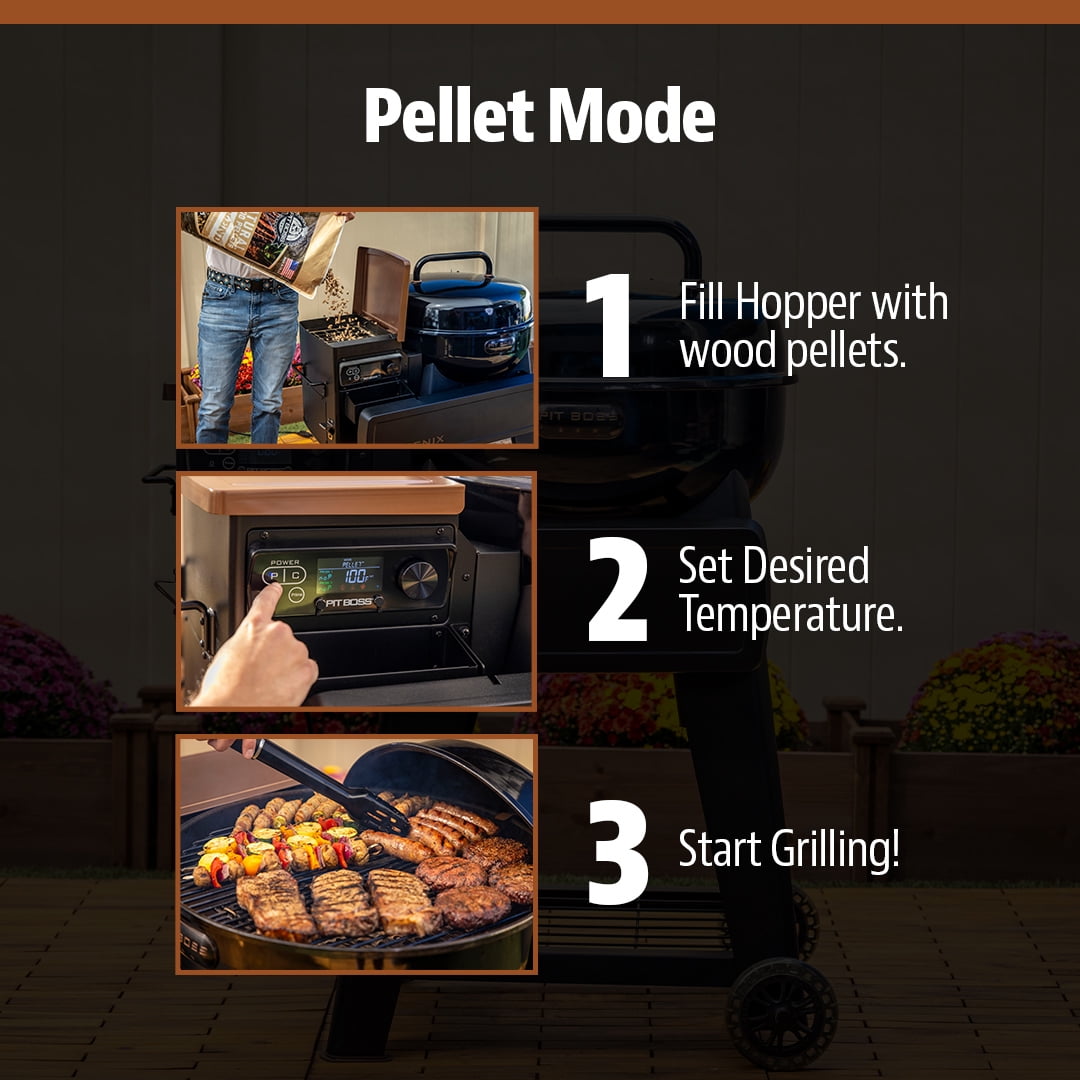Pit Boss Phoenix 376 Sq in Pellet Kettle Grill with Charcoal Insert - Onyx Edition