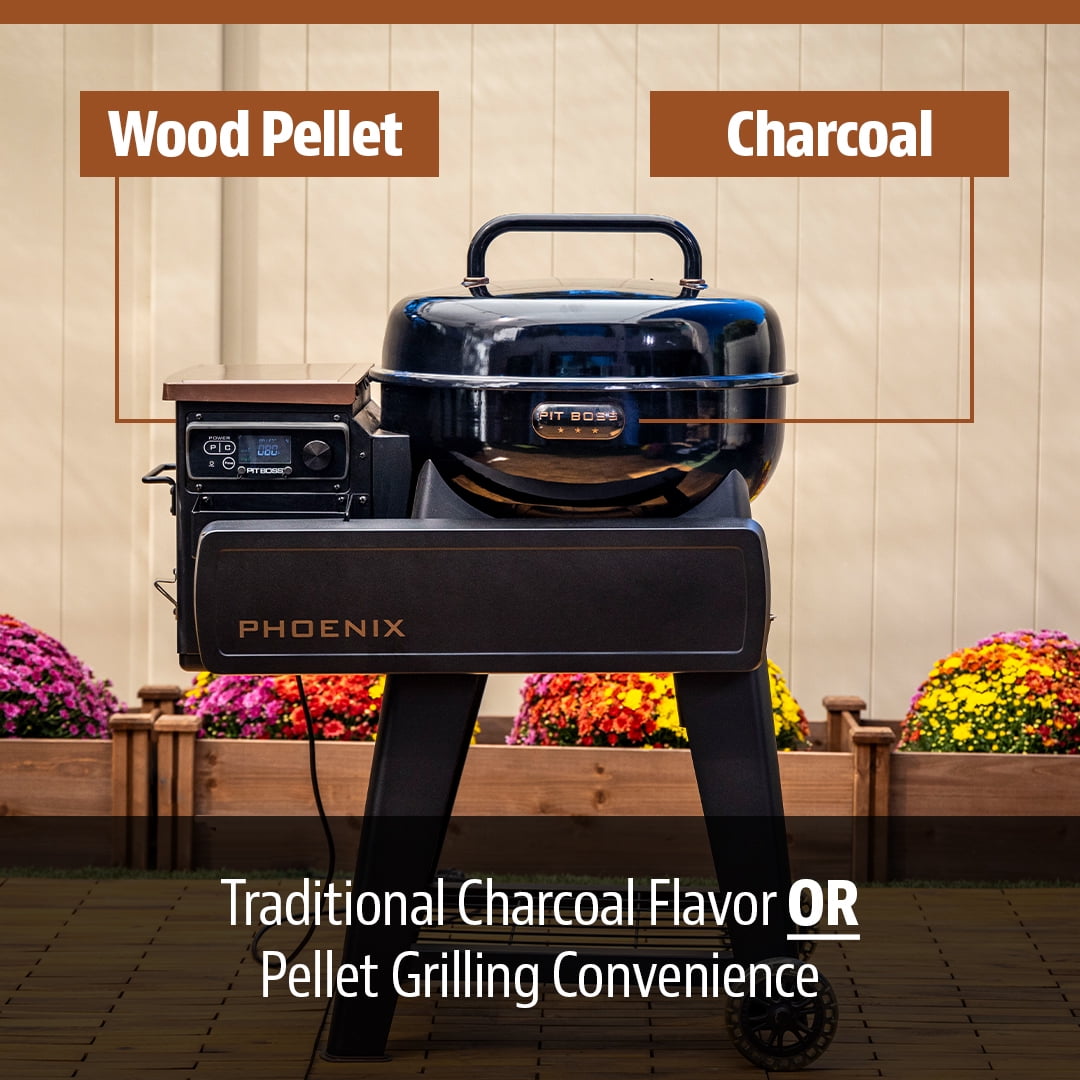 Pit Boss Phoenix 376 Sq in Pellet Kettle Grill with Charcoal Insert - Onyx Edition