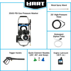 HART 2500PSI 2.5 GPM 212cc Cold Water Gas Pressure Washer