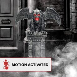 Haunted Hill Farm 3.58-ft Freestanding Motion Activated Church bells sound Gargoyle Animatronic