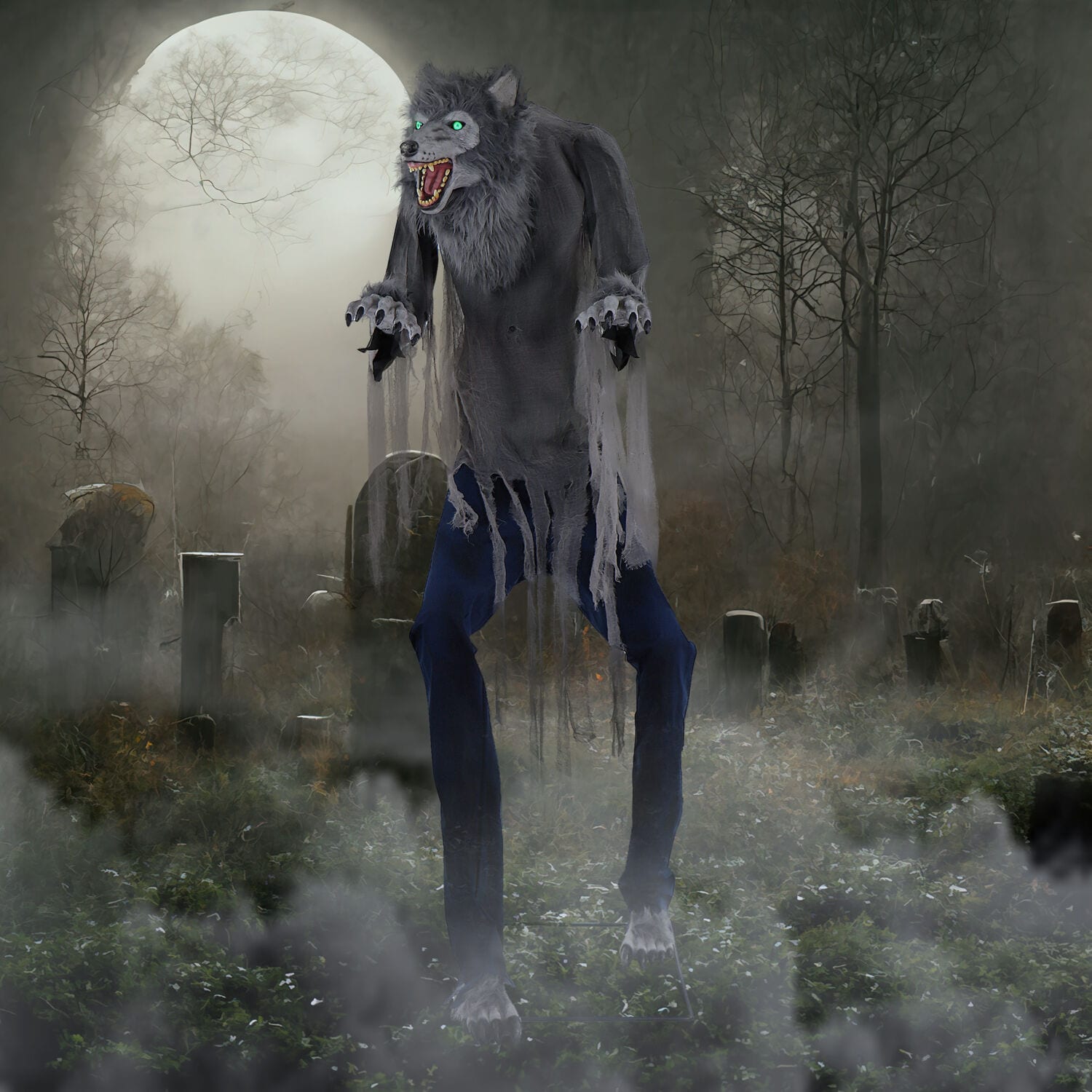 Haunted Hill Farm 7-ft Freestanding Motion Activated Lighted Farkas Werewolf Animatronic