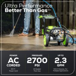 Greenworks 2700-PSI 2.3-GPM Cold Water Electric Pressure washer with 5 Spray Tips and Surface Cleaner