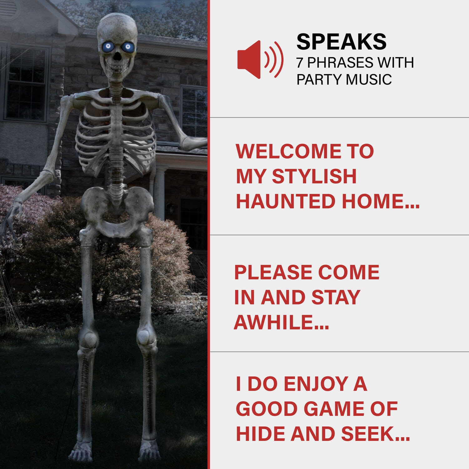 Haunted Hill Farm 8-ft Freestanding Motion Activated Talking Lighted Bones McNeely Skeleton Animatronic