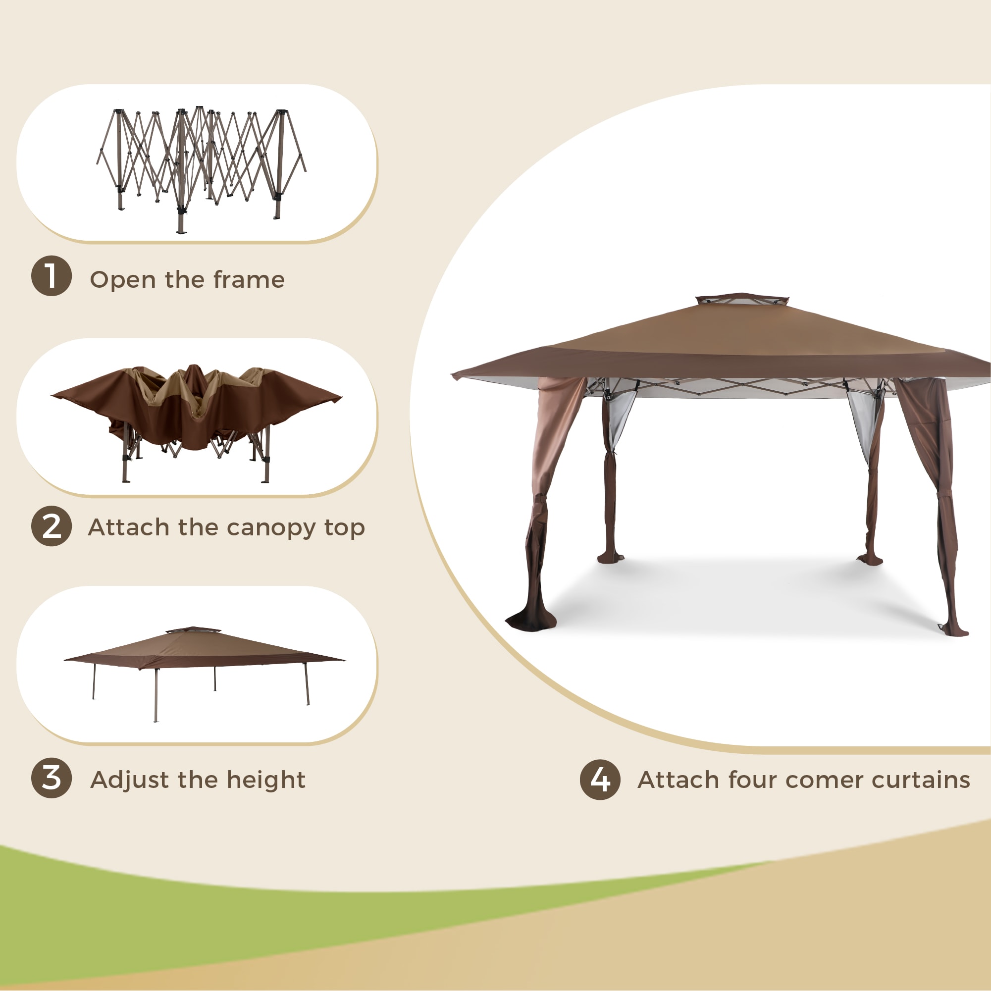 Sunshine Valley 13-ft x 13-ft Square Brown Pop-up canopy
