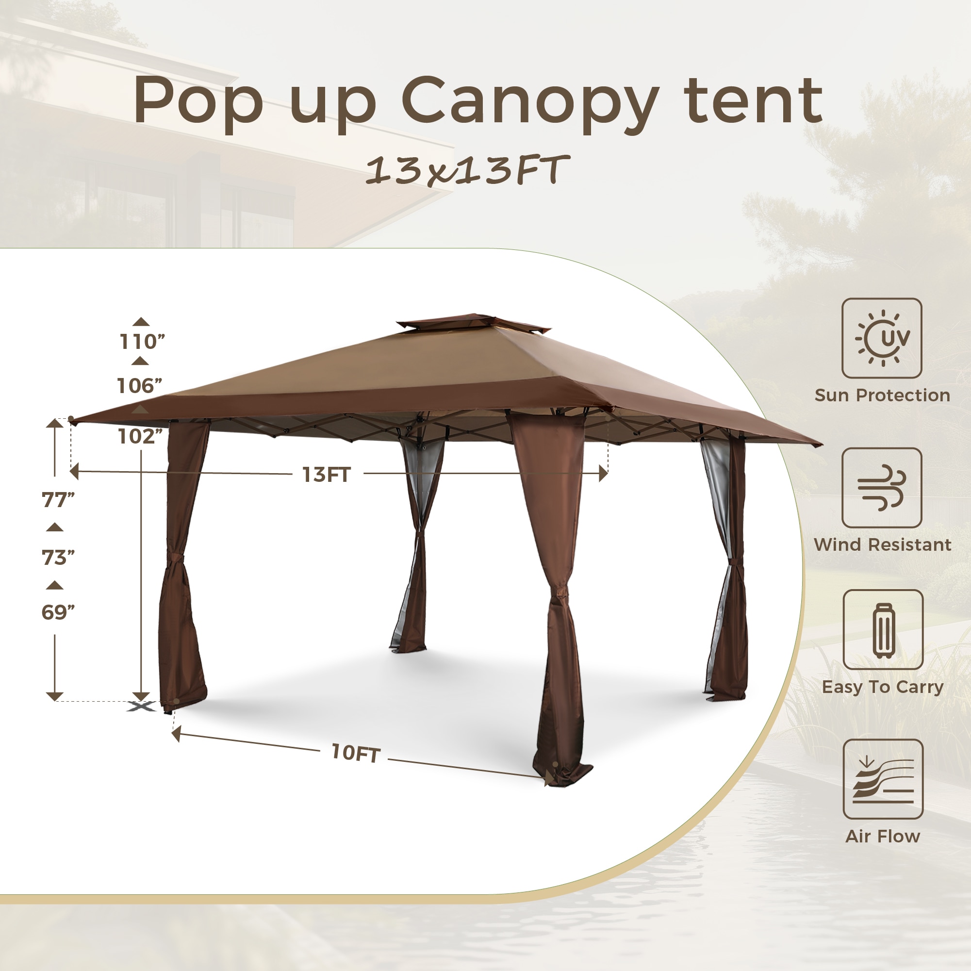 Sunshine Valley 13-ft x 13-ft Square Brown Pop-up canopy