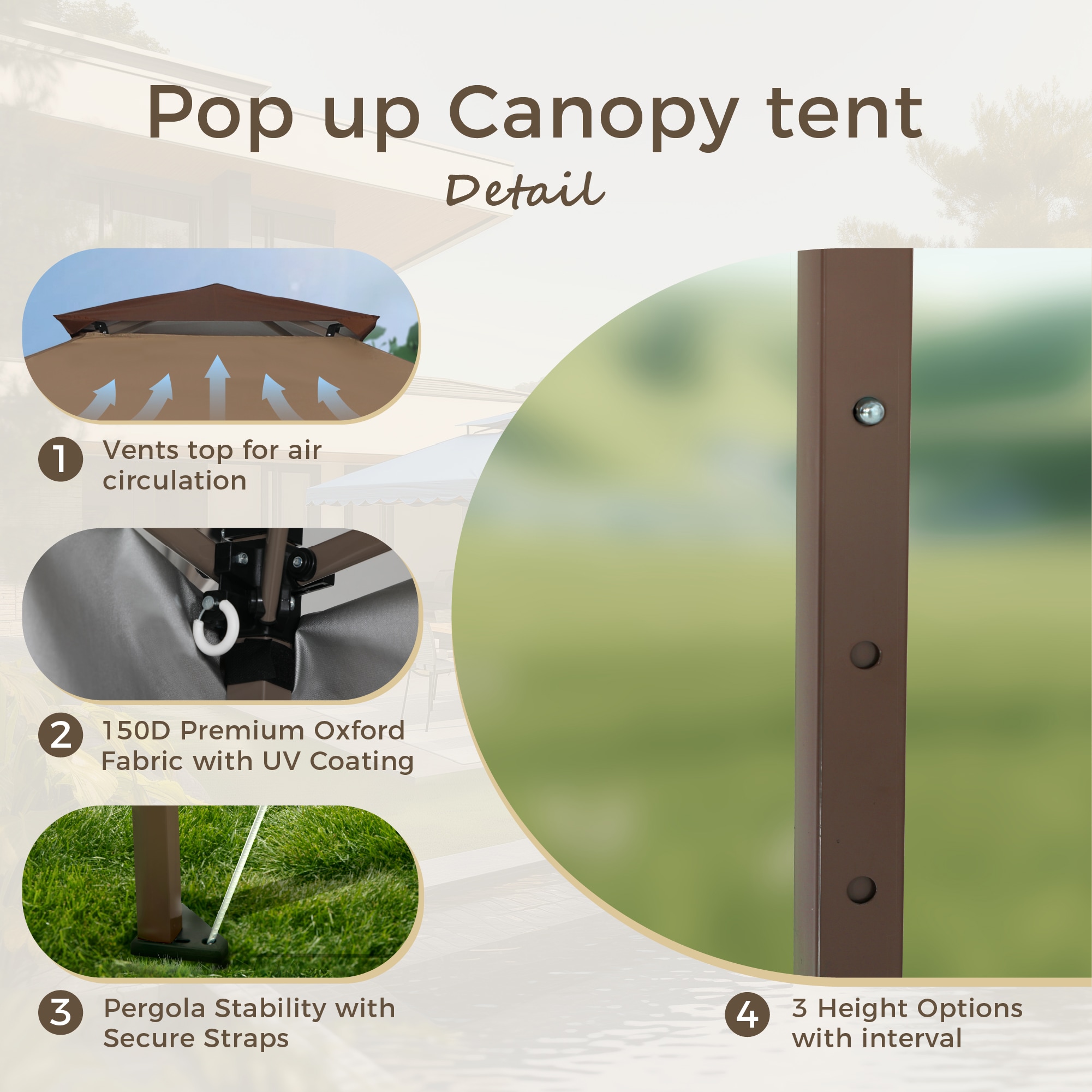 Sunshine Valley 13-ft x 13-ft Square Brown Pop-up canopy