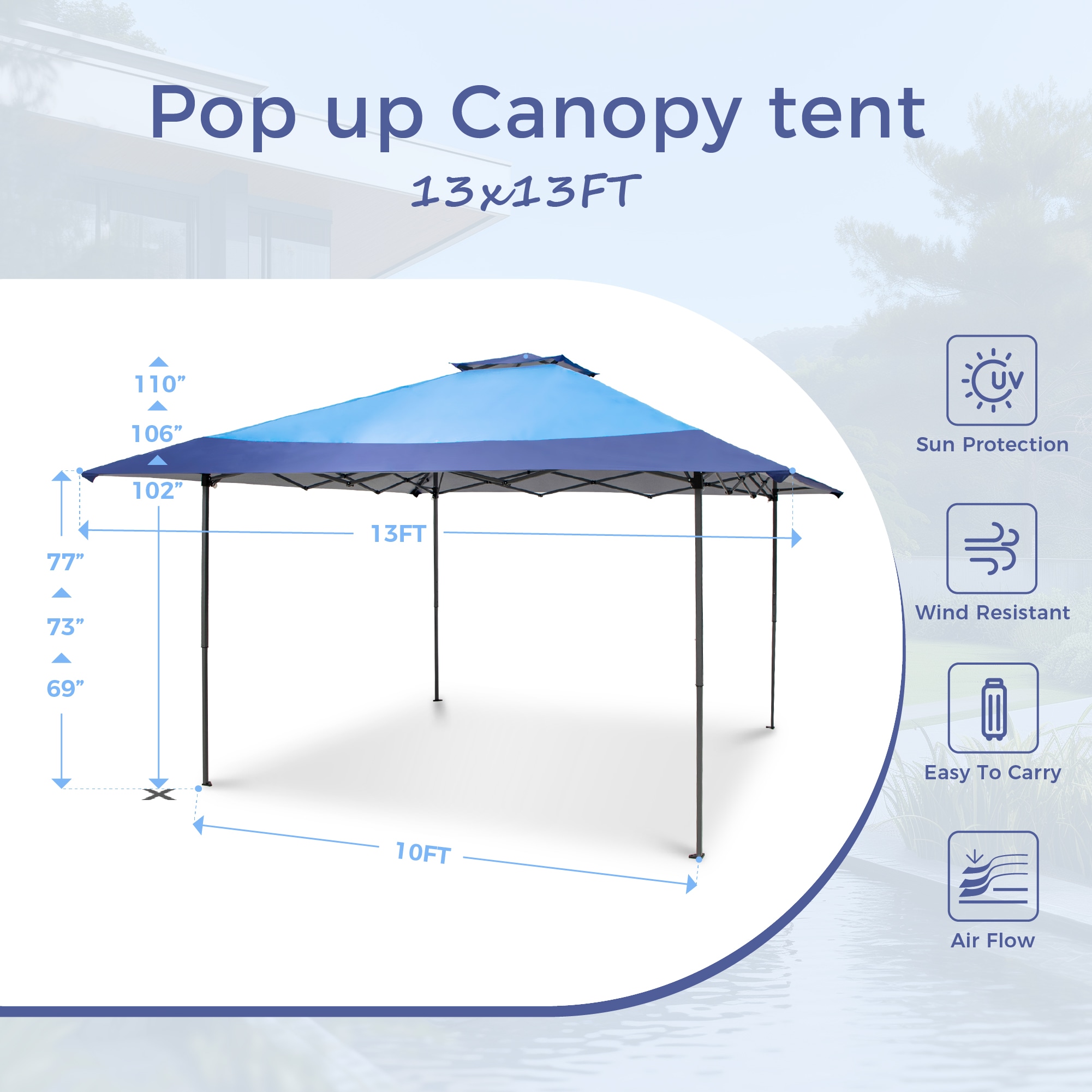 Sunshine Valley 13-ft x 13-ft Square Blue Pop-up canopy