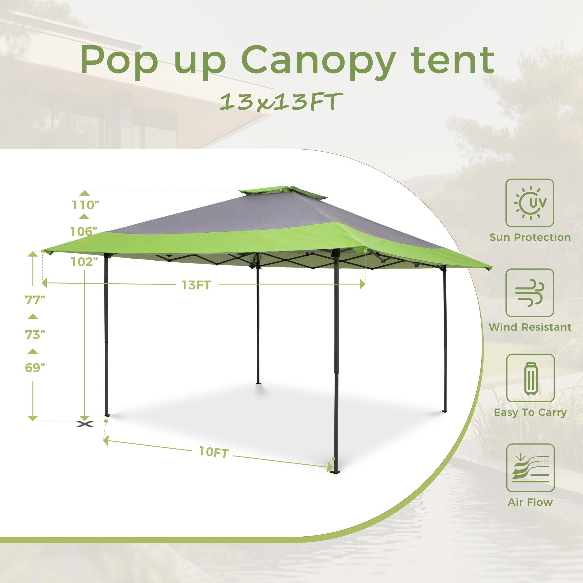 Sunshine Valley 13-ft x 13-ft Square Green Pop-up canopy