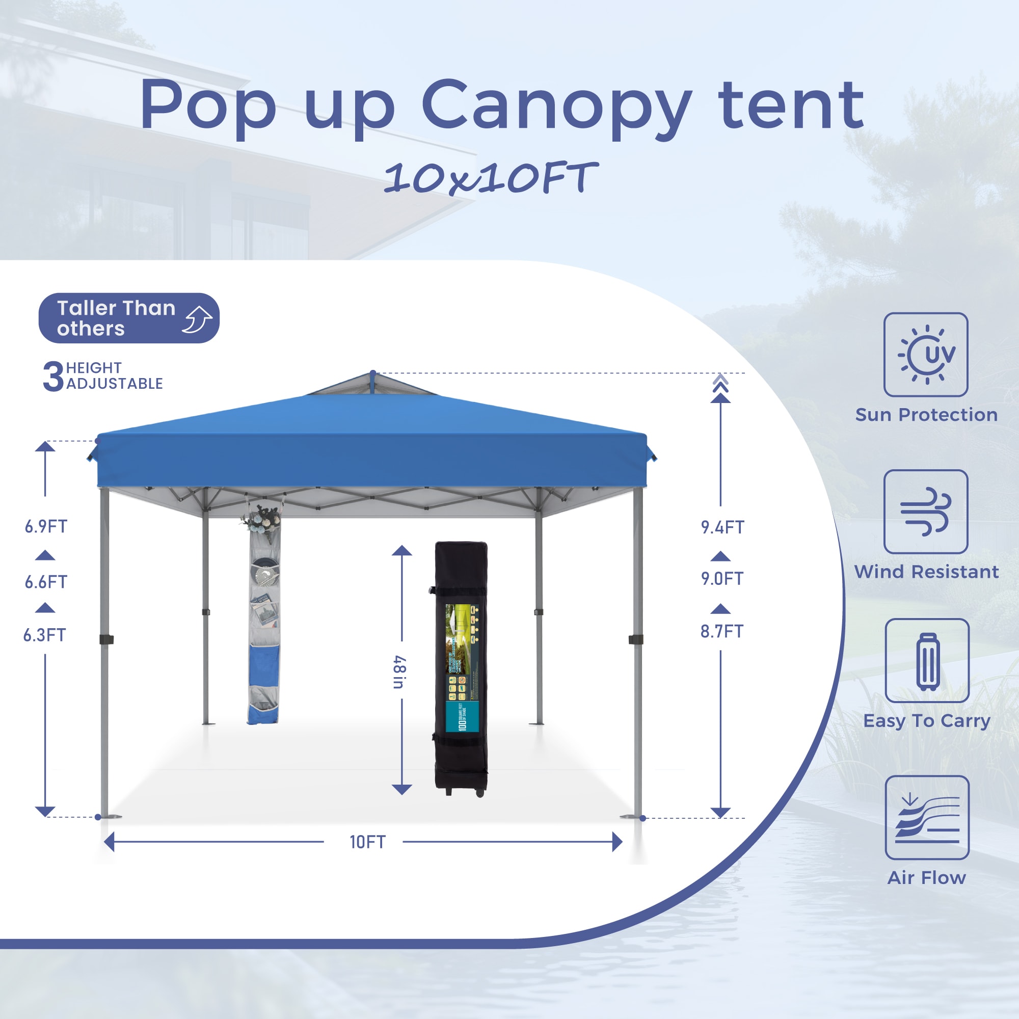 Sunshine Valley 10-ft x 10-ft Square Blue Pop-up canopy