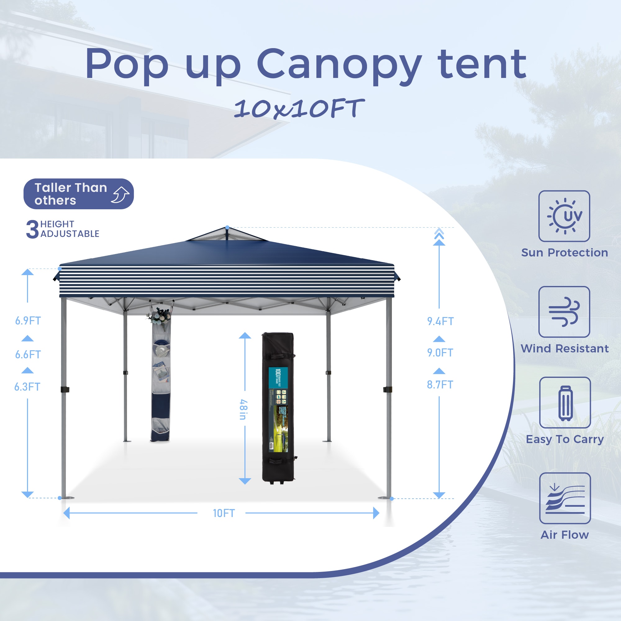 Sunshine Valley 10-ft x 10-ft Square Gray Blue Pop-up canopy