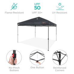 Best Choice Products 10x10ft Easy Setup Pop Up Canopy w/ 1-Button Setup Wheeled Case 4 Weight Bags - Gray