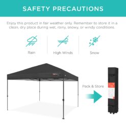 Best Choice Products 10x10ft Easy Setup Pop Up Canopy w/ 1-Button Setup Wheeled Case 4 Weight Bags - Gray