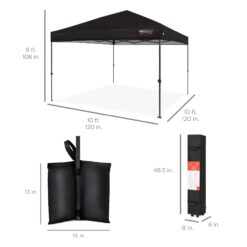 Best Choice Products 10x10ft Easy Setup Pop Up Canopy w/ 1-Button Setup Wheeled Case 4 Weight Bags - Gray
