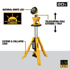 DEWALT 20-volt max 3000 -Lumens LED Battery-operated Rechargeable Stand Work Light 1 -Batteries Included