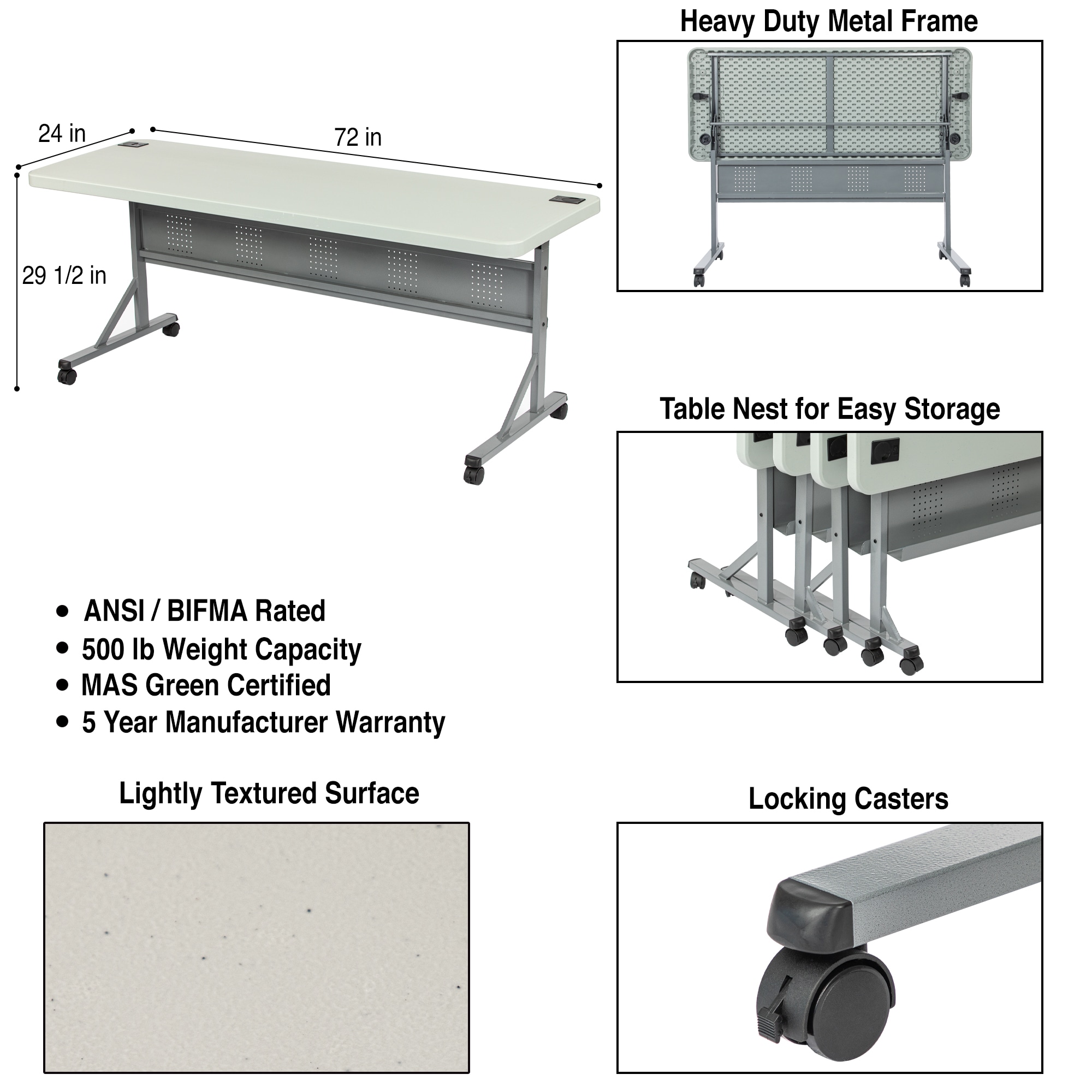 Hampden Furnishings 2-ft x 6-ft Indoor or outdoor Rectangle Polypropylene Gray Folding utility table 4 -Person