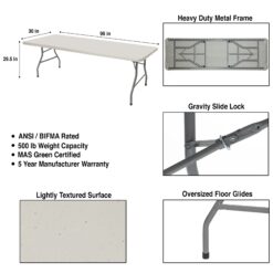 Hampden Furnishings 2.5-ft x 8-ft Indoor or outdoor Rectangle Polypropylene Gray Folding dining table 12 -Person