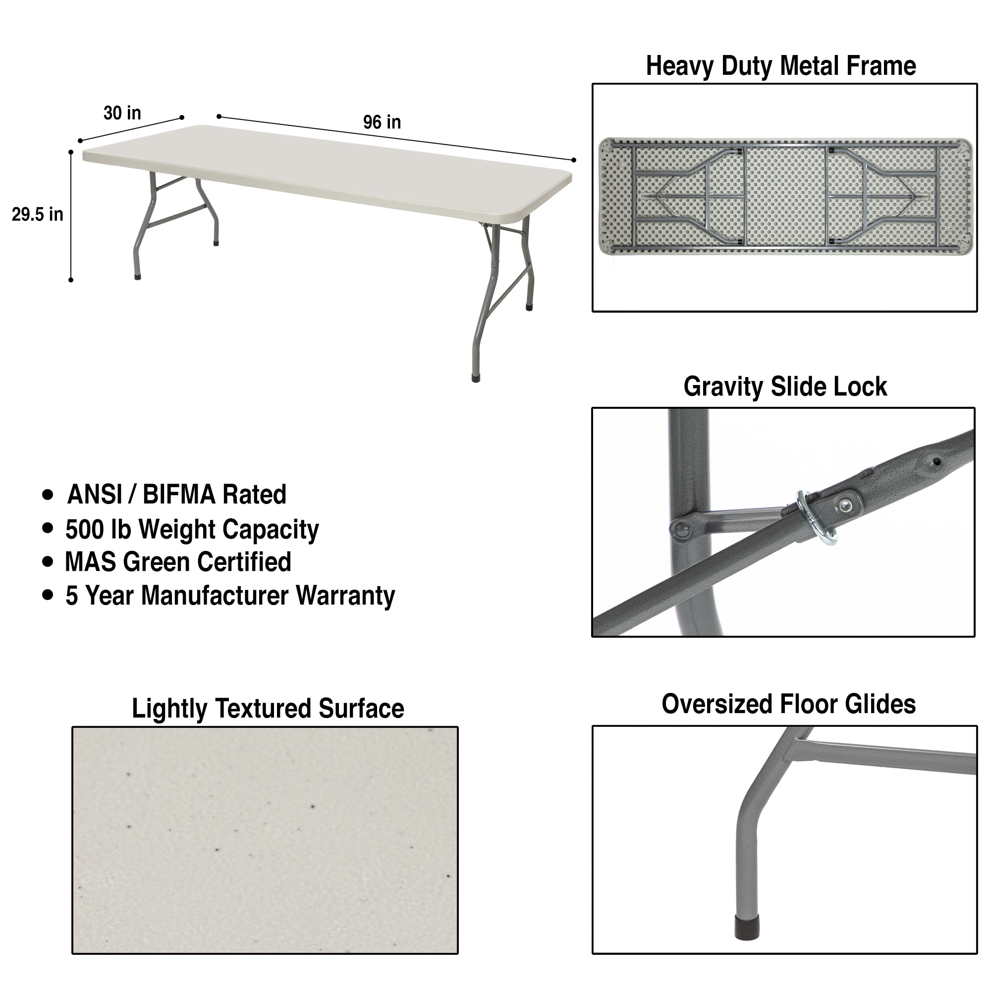 Hampden Furnishings 2.5-ft x 8-ft Indoor or outdoor Rectangle Polypropylene Gray Folding dining table 12 -Person