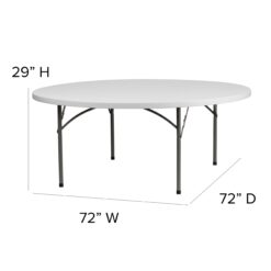 Flash Furniture 6-ft x 6-ft Indoor Round Plastic White Folding banquet table 10 -Person