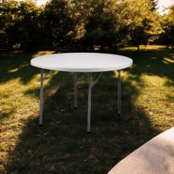 Hampden Furnishings 5-ft x 5-ft Fold-in-Half Indoor or outdoor Round Polypropylene Gray Folding dining table 10 -Person