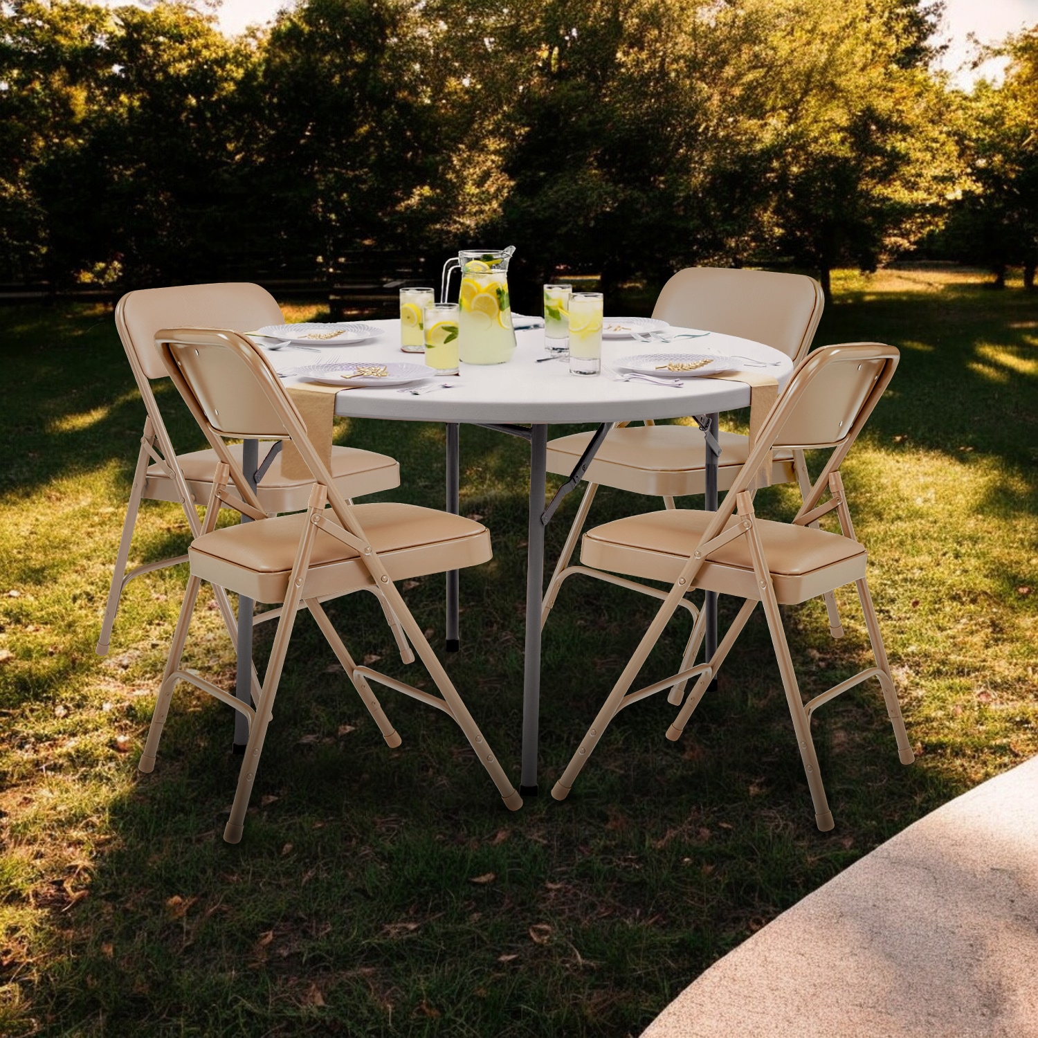 Hampden Furnishings 5-ft x 5-ft Fold-in-Half Indoor or outdoor Round Polypropylene Gray Folding dining table 10 -Person