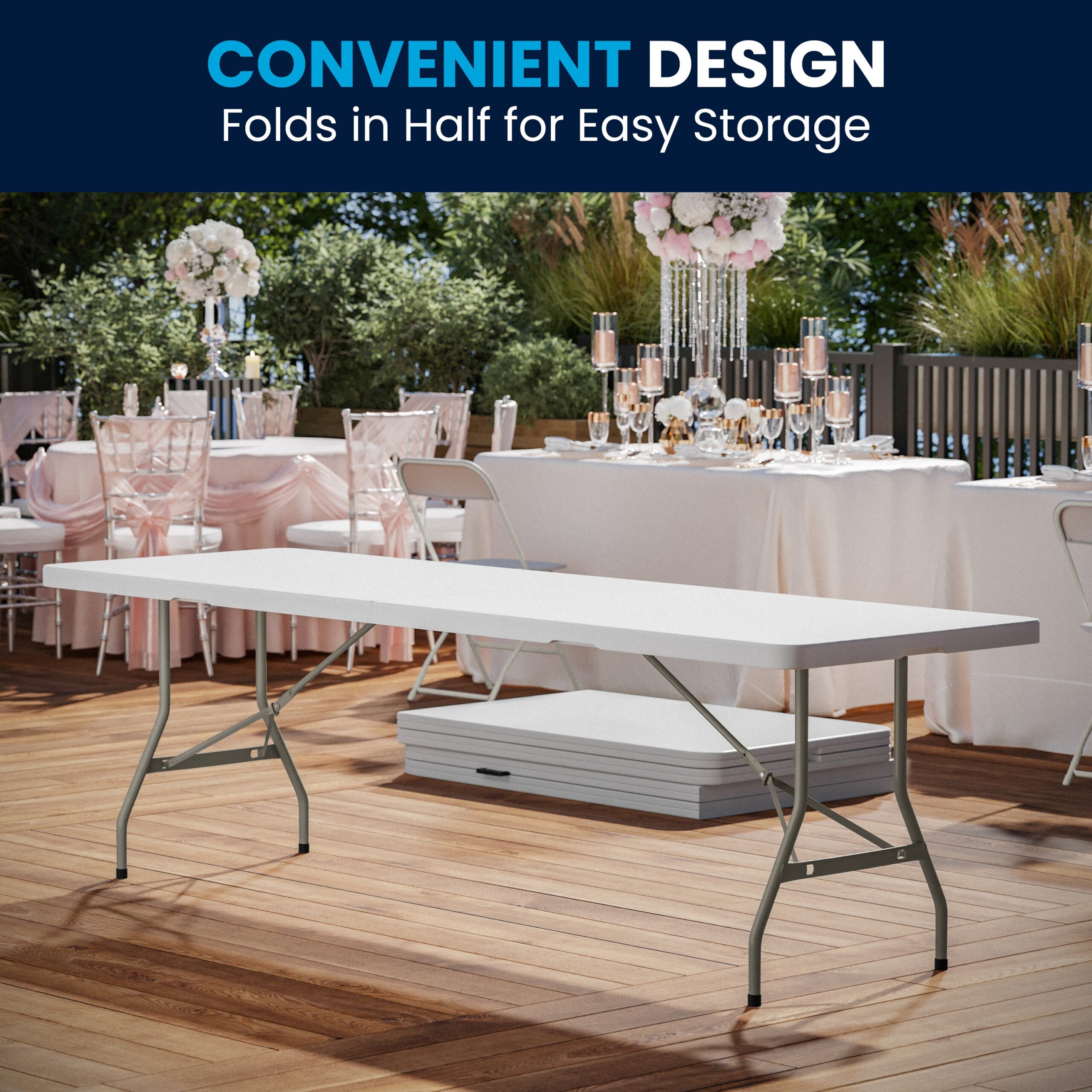 Flash Furniture 2.5-ft x 8-ft Fold-in-Half Indoor Rectangle Plastic White Folding banquet table 10 -Person