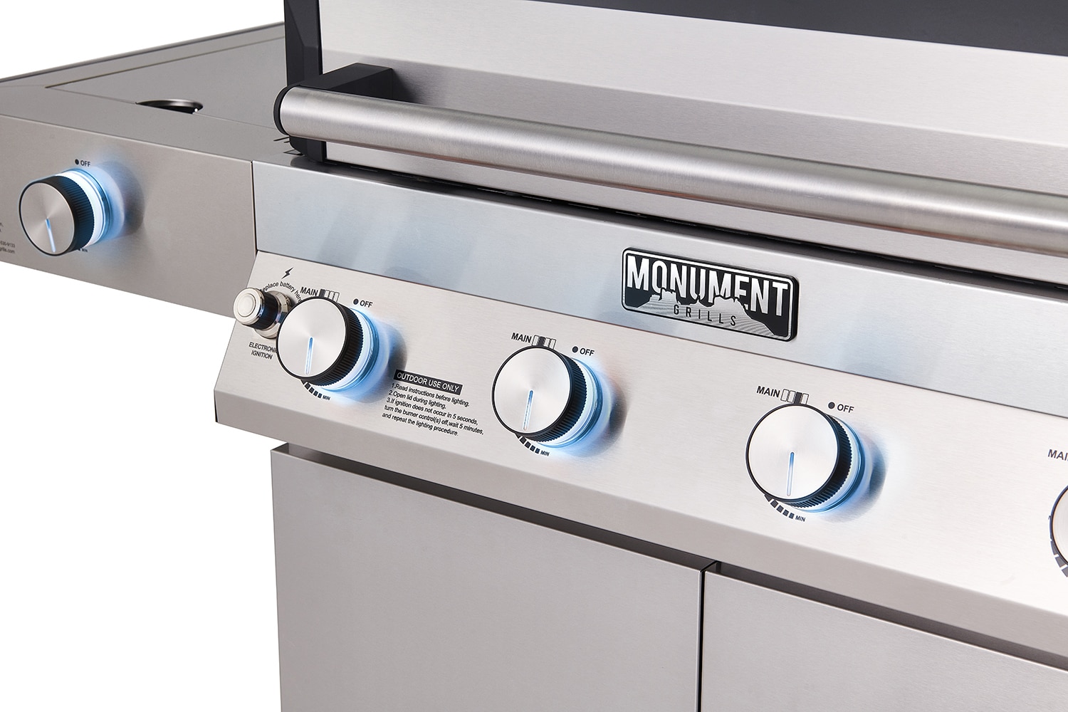 Monument D405 Stainless Steel 4 -Burner Liquid Propane Gas Grill 1 -Side Burner