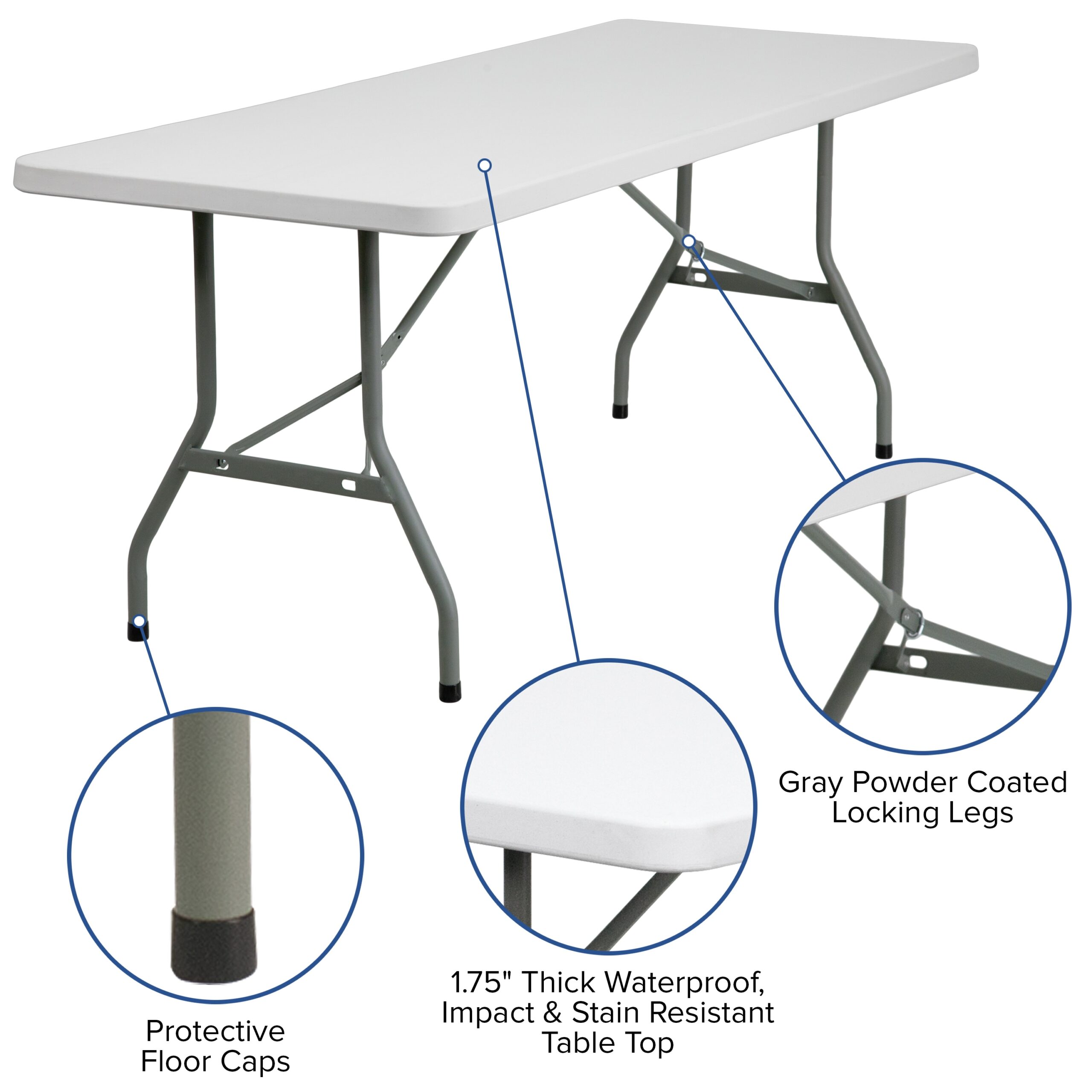 Flash Furniture 2.5-ft x 6-ft Indoor Rectangle Plastic White Folding banquet table 8 -Person